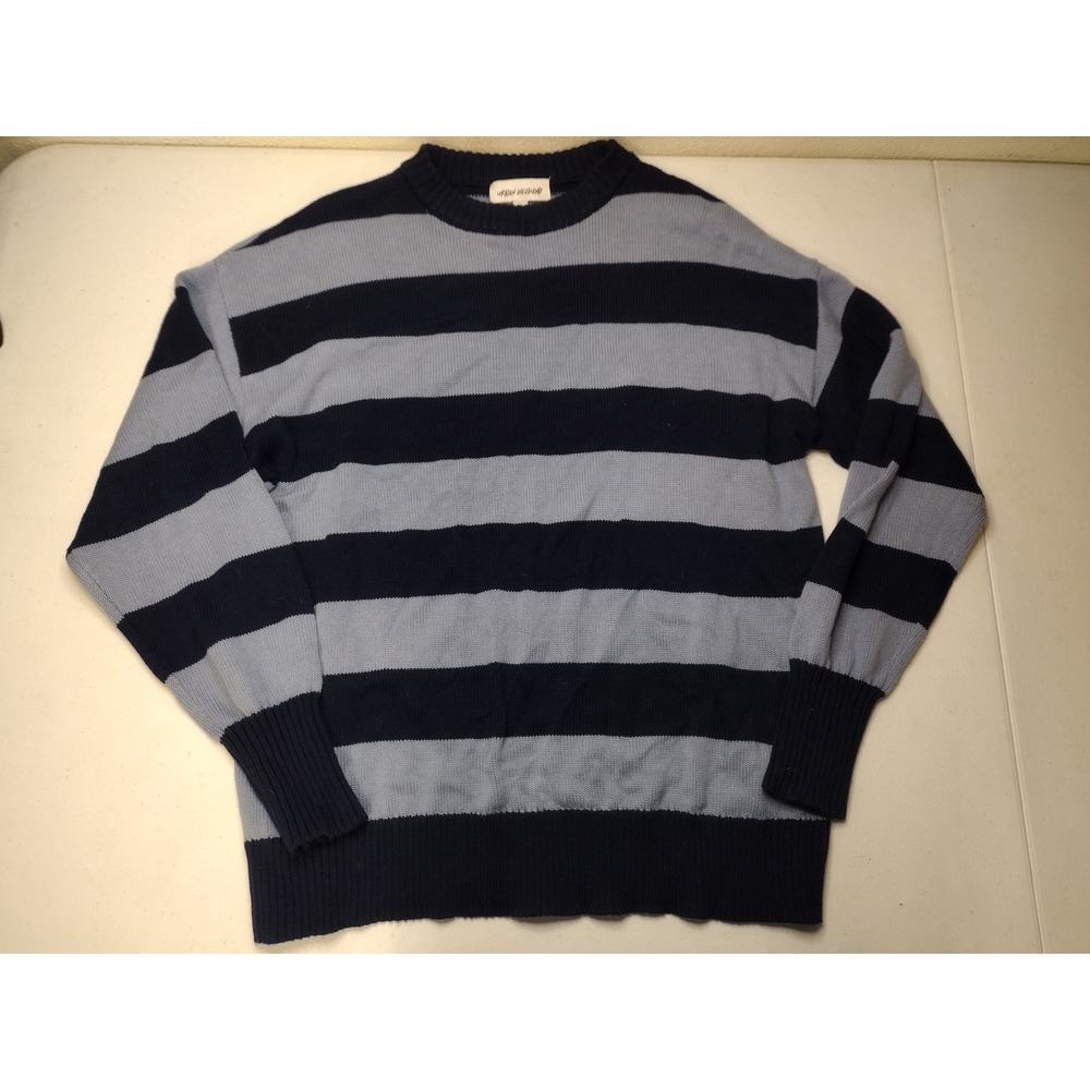 Urban Weekend Mens Large Striped Crewneck Sweater Navy Light Blue Cotton Blend